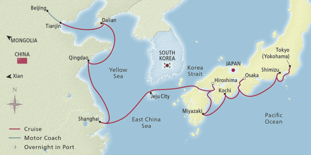 Jewels of Japan & China Viking cruise map